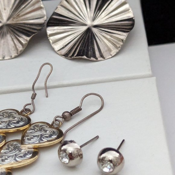 Vintage Lot Earrings Jewelry 3 Pairs Earrings Silver Tone Impressionist - Picture 13 of 13